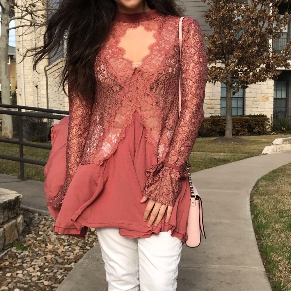 Free People Pink Lace Tunic